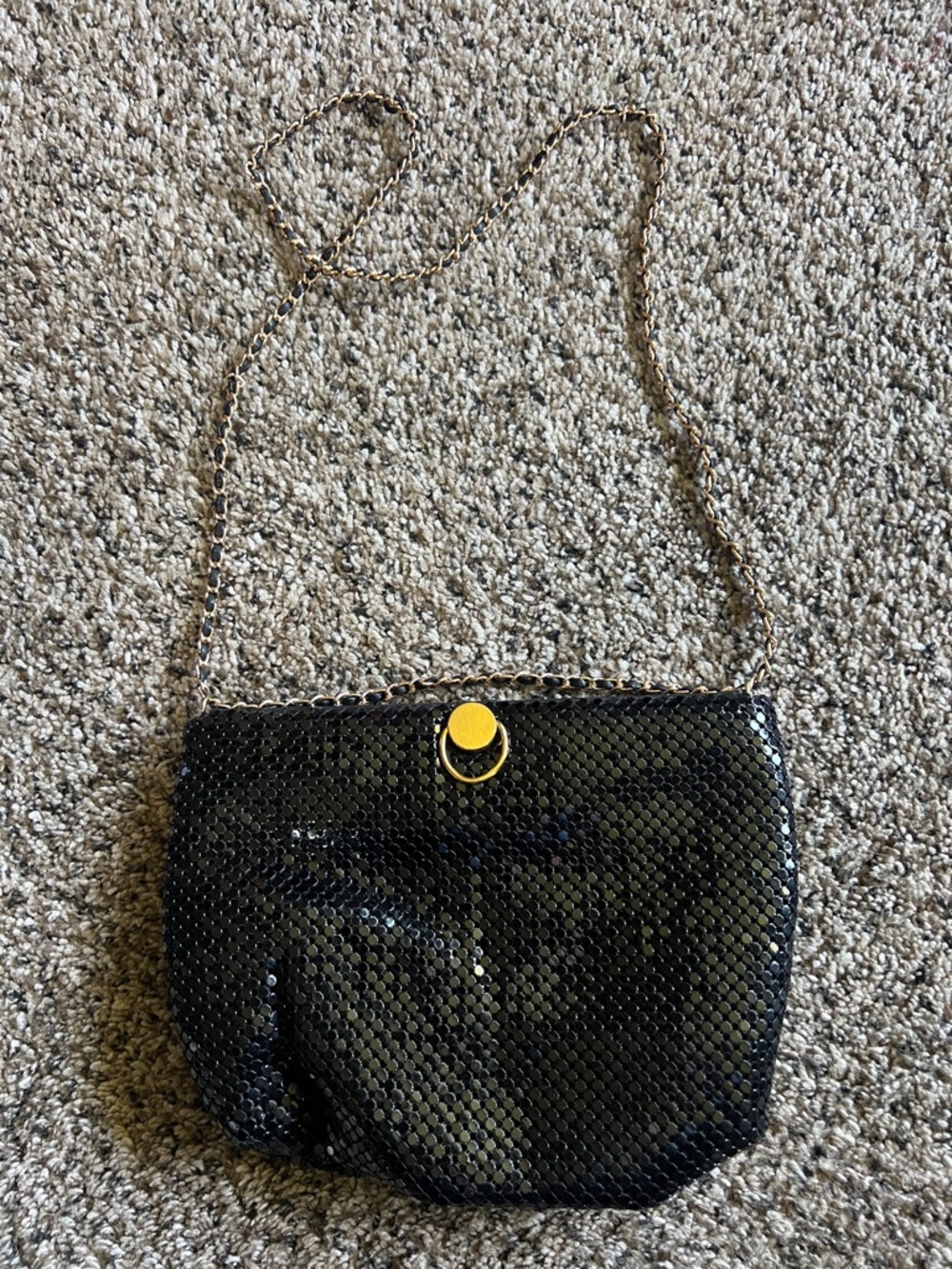 Black Sequin Chain Shoulder Bag with Gold Accent